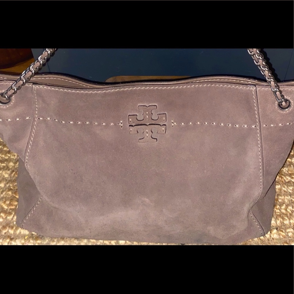 Tory Burch Suede Marion Slouchy Tote w/ Chain Shoulder Strap
